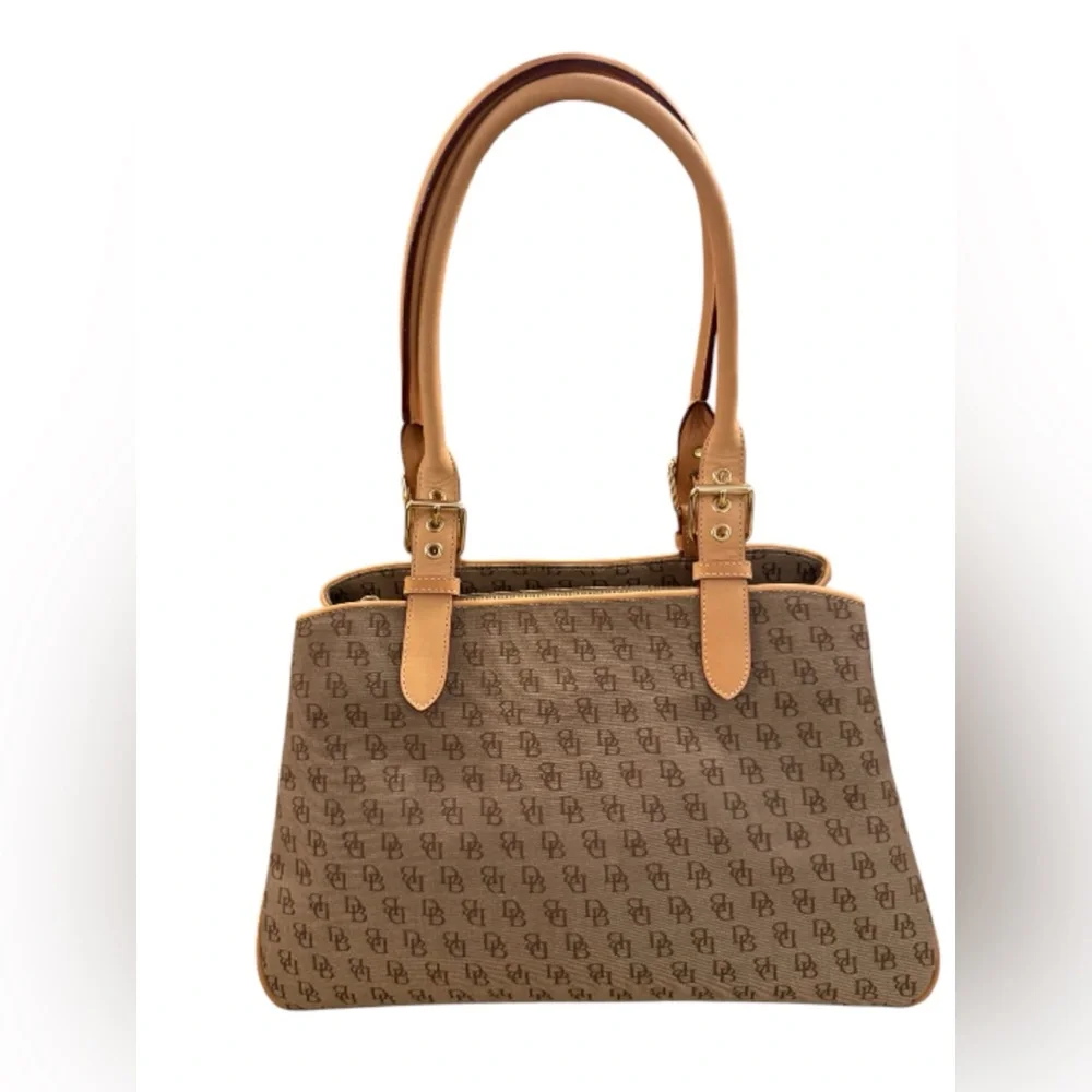 Dooney & Bourke Monogram Canvas Satchel — Tan / Brown